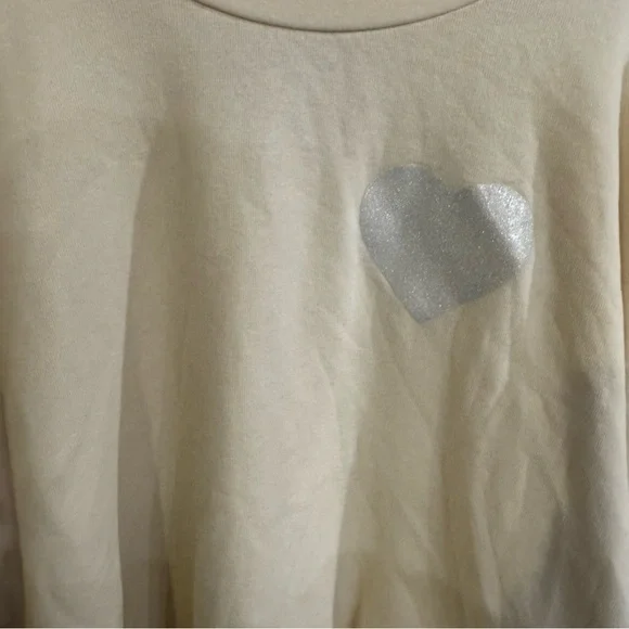 Aviator Nation Glitter Heart Crewneck Pullover Sweatshirt in Natural - Picture 10 of 13